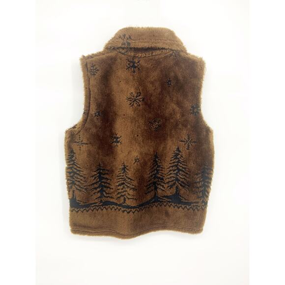 VTG Cobblestone Canyon Winter Trees Brown Vest Fleece Faux Fur Size M - Picture 6 of 8